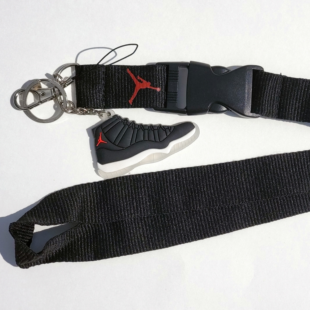 Jordan 11 Black/ Varsity red Keychain w/ Lanyard